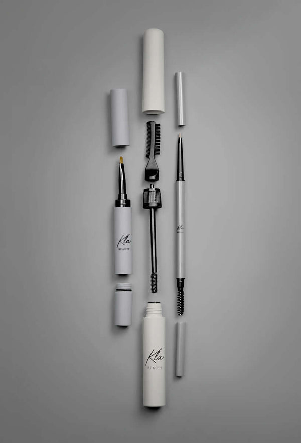 KLA Beauty 5-in-1 Brow Kit in Black Brown with vegan, cruelty-free tools for perfect brows.