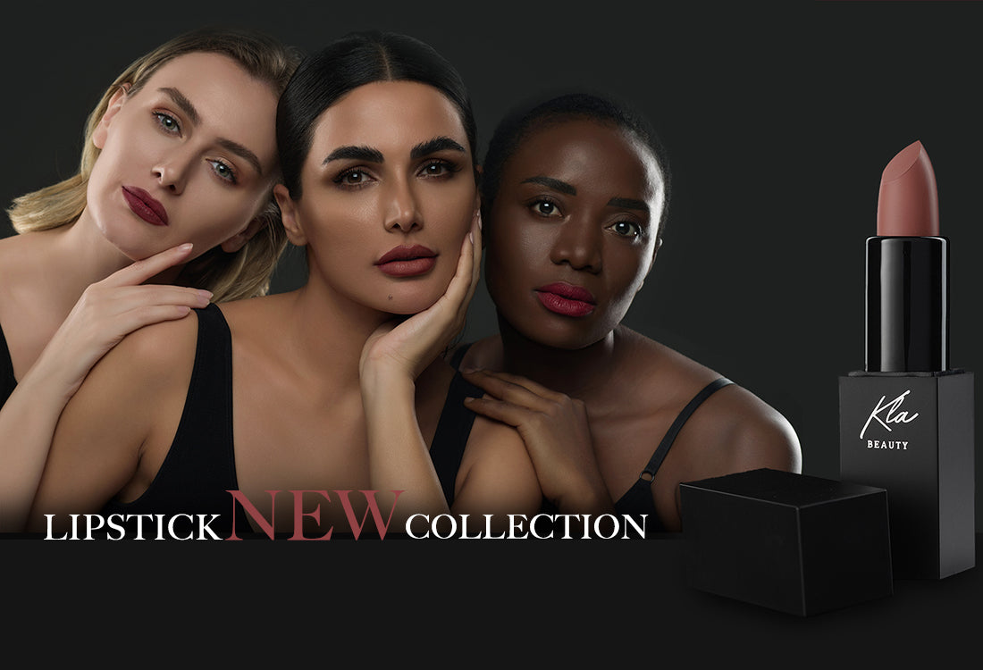 KLA-beauty lipstick new collection featuring diverse models and product packaging. Enhance your beauty with KLA-beauty lipstick.
